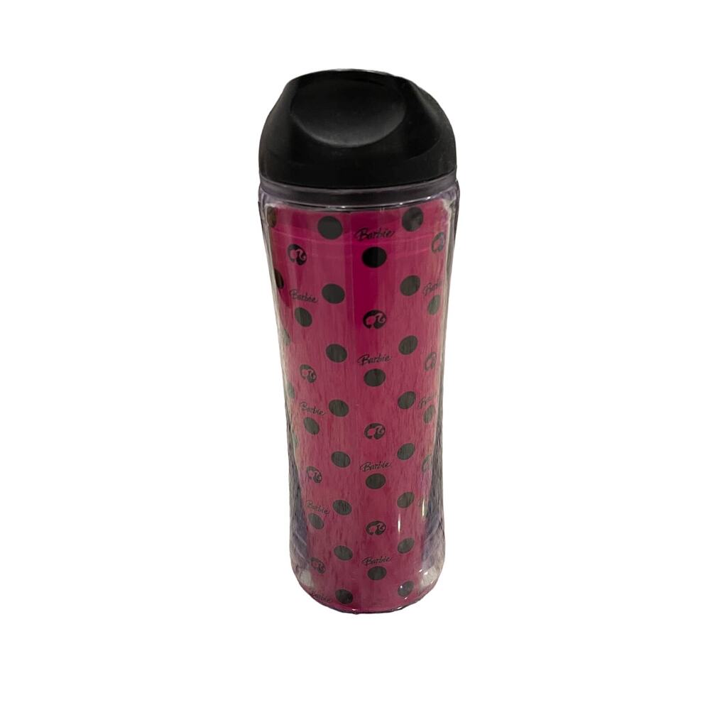 Barbie Pink & Black Polka Dots 16 oz. Plastic Travel Cup Mug